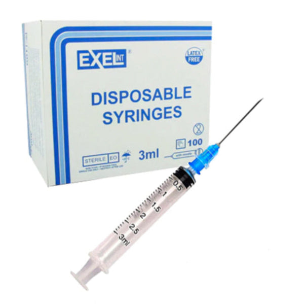 Exel 3ml, 23G x 1" Luer Slip Syringe with attached Needle (25pk)