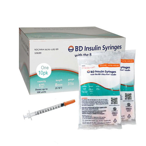 BD 1ml, 30 Gauge Ultra Fine Syringe with Needle (10pk)